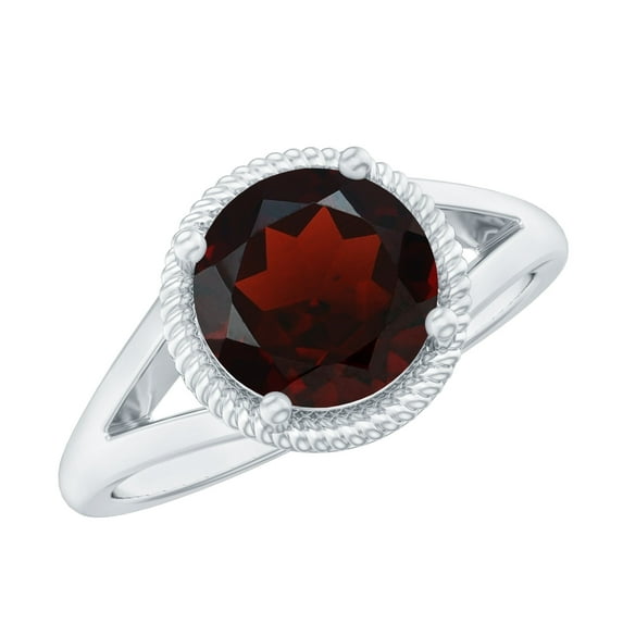 Rosec Jewels Real Garnet Solitaire Ring for Women, January Birthstone Ring - AAA Grade, 10K White Gold, US 10.00