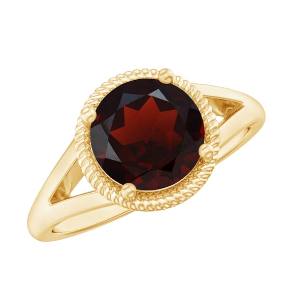 Rosec Jewels Real Garnet Solitaire Ring for Women, January Birthstone Ring - AAA Grade, 14K Yellow Gold, US 11.00