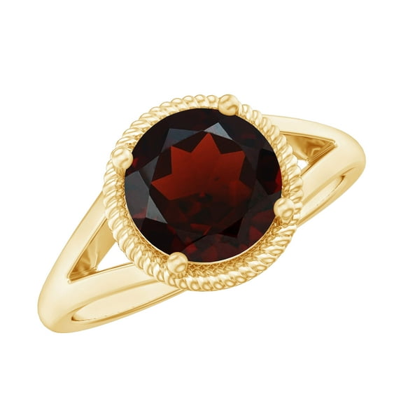 Rosec Jewels Real Garnet Solitaire Ring for Women, January Birthstone Ring - AAA Grade, 18K Yellow Gold, US 11.00