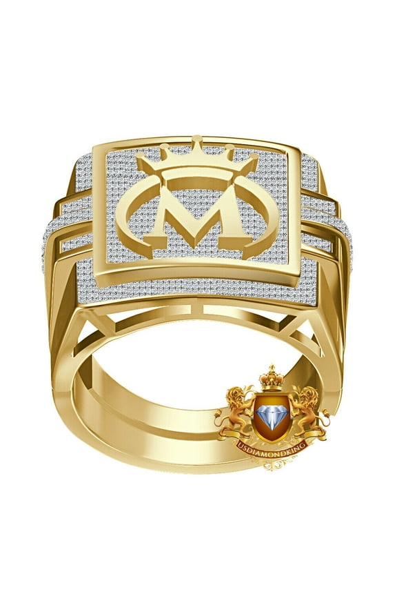 Real Genuine 1.25 Ct. MOISSANITE Diamond Initial Letter Alphabet Crown Face Ring M