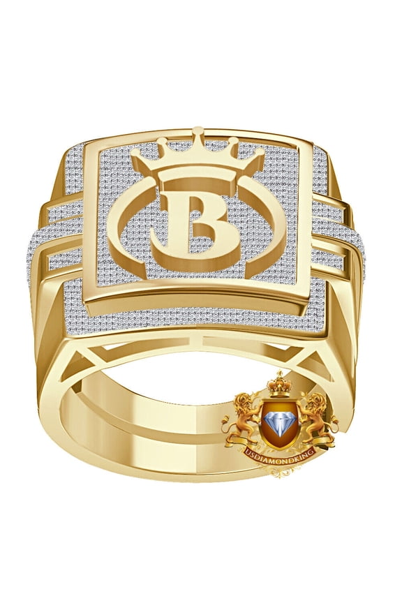 Real Genuine 1.25 Ct. MOISSANITE Diamond Initial Letter Alphabet Crown Face Ring