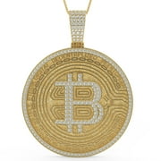 Real Genuine 2.5 Cwt VVS1 Natural Moissanite Diamond Bitcoin Crypto Currency Digital Money 14K Gold Finish Pendant Charm Medallion Necklace