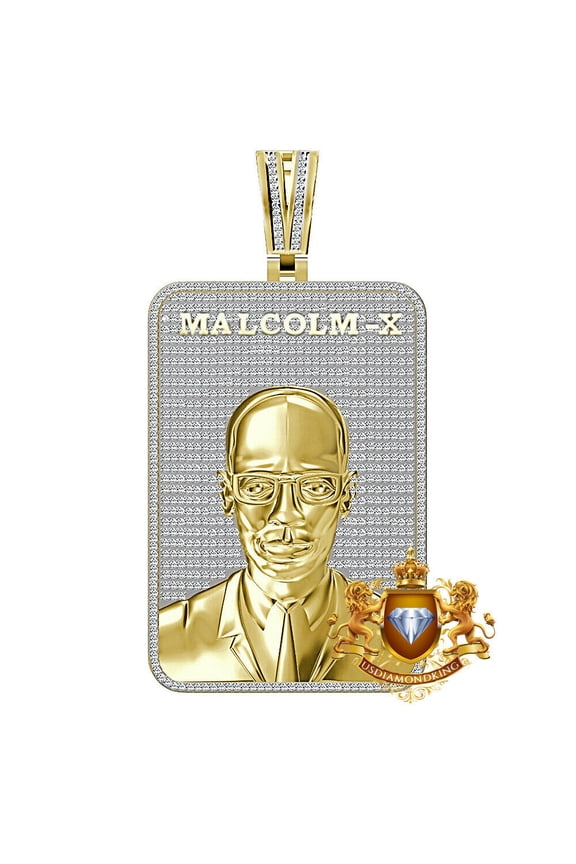 Real Genuine 2.50 Cwt. VVS1 MOISSANITE Malcolm -X Frame Charm 3D Custom Pendant Yellow Gold Finish