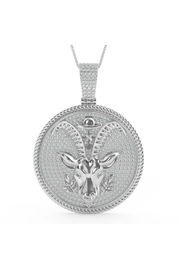 Real Genuine 3.00 Cwt Moissanite Diamond Bling Zodiac Astrology Birth Sign Lucky Capricorn Sea Goat Horoscope 14K Gold Finish Pendant Charm