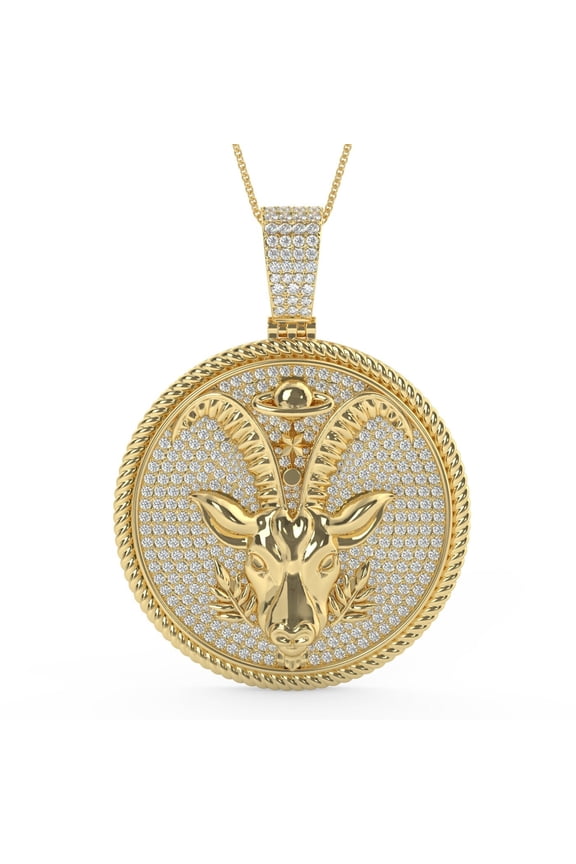 Real Genuine 3.00 Cwt Moissanite Diamond Bling Zodiac Astrology Birth Sign Lucky Capricorn Sea Goat Horoscope 14K Gold Finish Pendant Charm