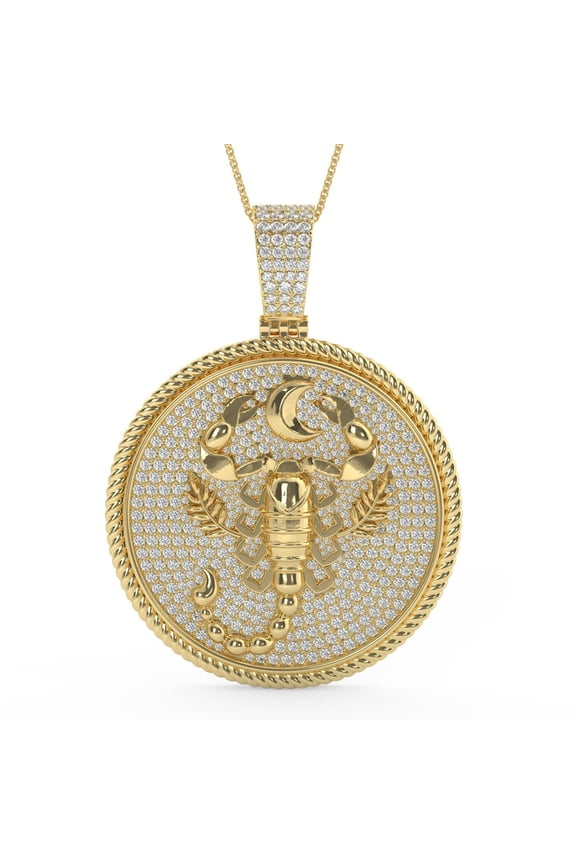 Real Genuine 3.00 Cwt Moissanite Diamond Hip Hop Zodiac Astrology Birth Sign Lucky Scorpio Horoscope 14K Gold Finish Pendant Charm Chain Set