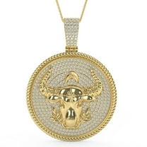 Real Genuine 3.00 Cwt Moissanite Diamond Hip Hop Zodiac Astrology Birth Sign Lucky Taurus Bull Horoscope 14K Gold Finish Pendant Charm Set