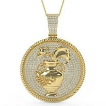 Real Genuine 3.00 Cwt Moissanite Diamond Zodiac Astrology Birth Sign Lucky Aquarius Water Bearer Horoscope 14K Gold Finish Pendant Charm Set