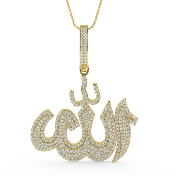 Real Genuine 3.25 Cwt Moissanite Diamond Iced Out Allah Arabic Islamic Muslim God Custom 14K Gold Finish Pendant Charm Necklace