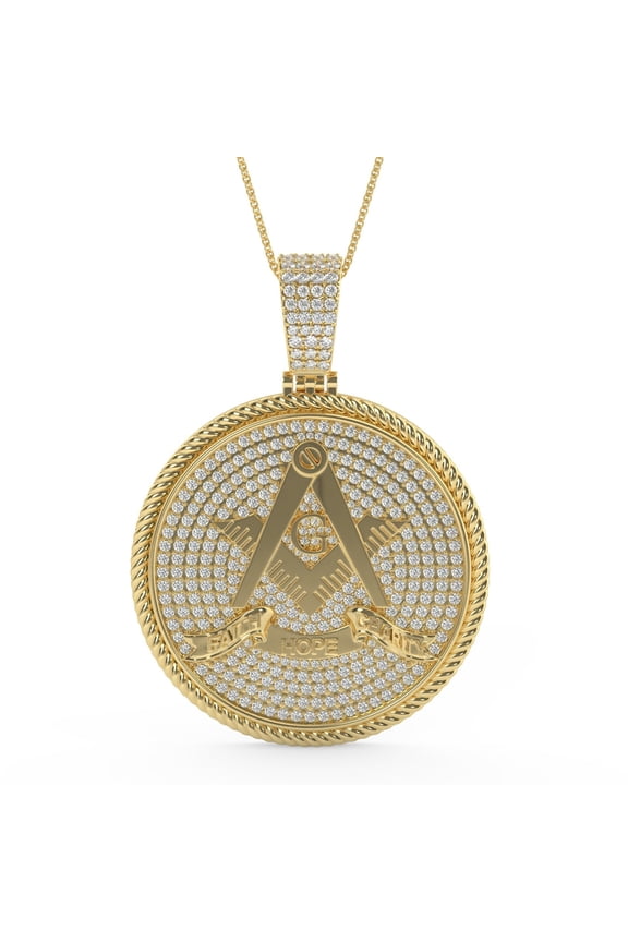 Real Genuine 3.30 Cwt Natural Moissanite Diamond Iced Out Freemason Masonic G Compass 14K Gold Finish Medallion Pendant Charm
