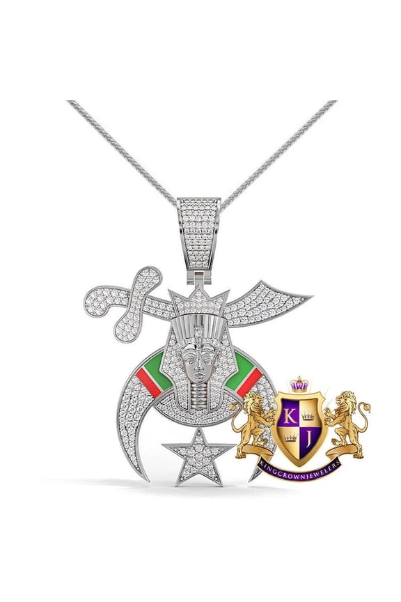Real Genuine 3.50 Cwt. VVS/1 Moissanite Diamond Prince Hall Shrine Freemasonry Masonic Freemason Shriners 10K Gold Over Pendant Charm +Chain
