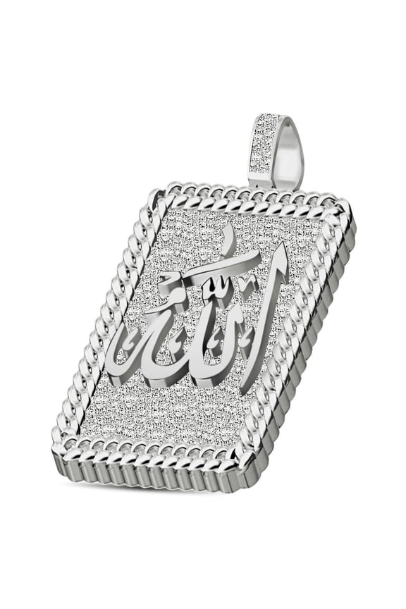 Real Genuine 3.50 Cwt. VVS1 MOISSANITE Diamond Allah God Muslim Charm 3D Pendant White Gold Finish