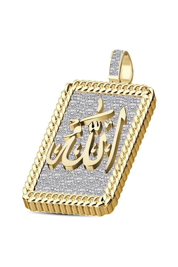 Real Genuine 3.50 Cwt. VVS1 MOISSANITE Diamond Allah God Muslim Charm 3D Pendant Yellow Gold Finish
