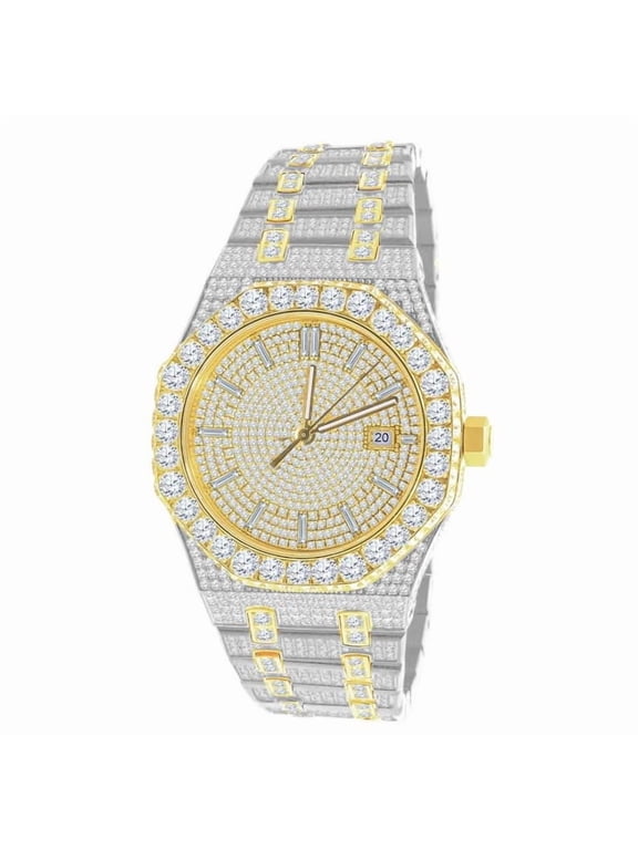 Real Genuine Certified 24.65 Cwt. VVS/D Moissanite Diamond Men's Stainless Steel 14K Gold Finish Luxury Automatic Designer Custom Watch