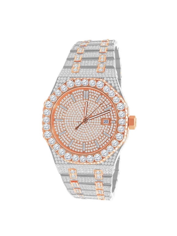 Real Genuine Certified 24.65 Cwt. VVS/D Moissanite Diamond Men's Stainless Steel 14K Gold Finish Luxury Automatic Designer Custom Watch