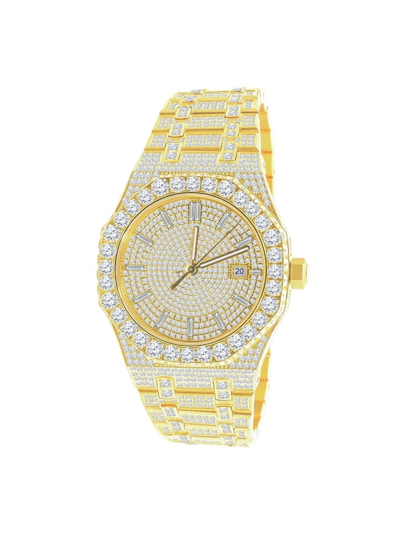 Real Genuine Certified 24.65 Cwt. VVS/D Moissanite Diamond Men's Stainless Steel 14K Gold Finish Luxury Automatic Designer Custom Watch