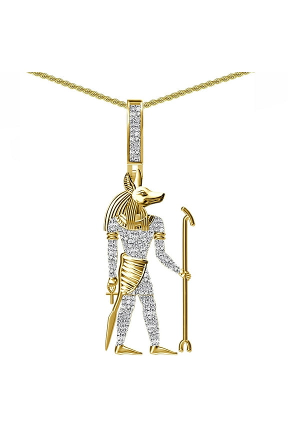 Real Genuine Diamond 0.65 Cwt. Egyptian Anubis Pharaoh Ankh Cross Pendant Charm
