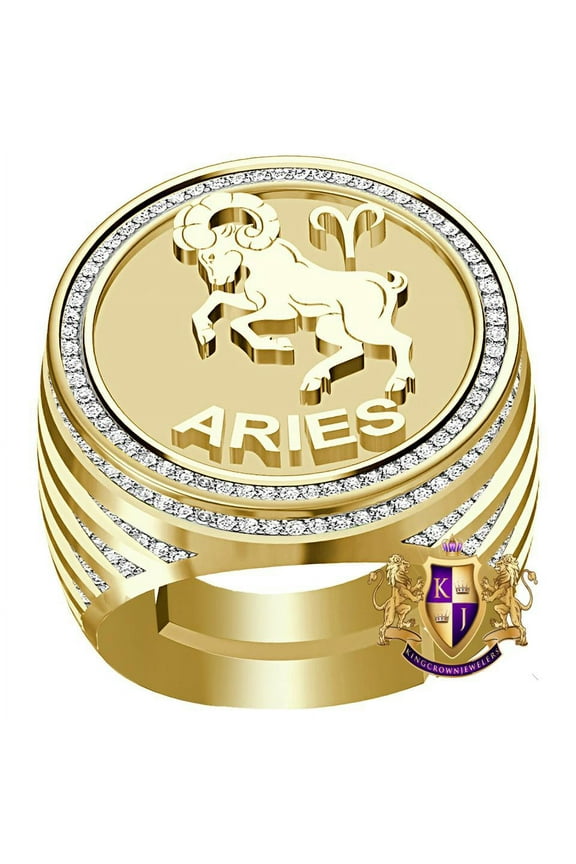 Real Genuine Diamond 1.00 Cwt. Zodiac Sign Aries Ram Astrology Band 10k Gold On Men's Ring