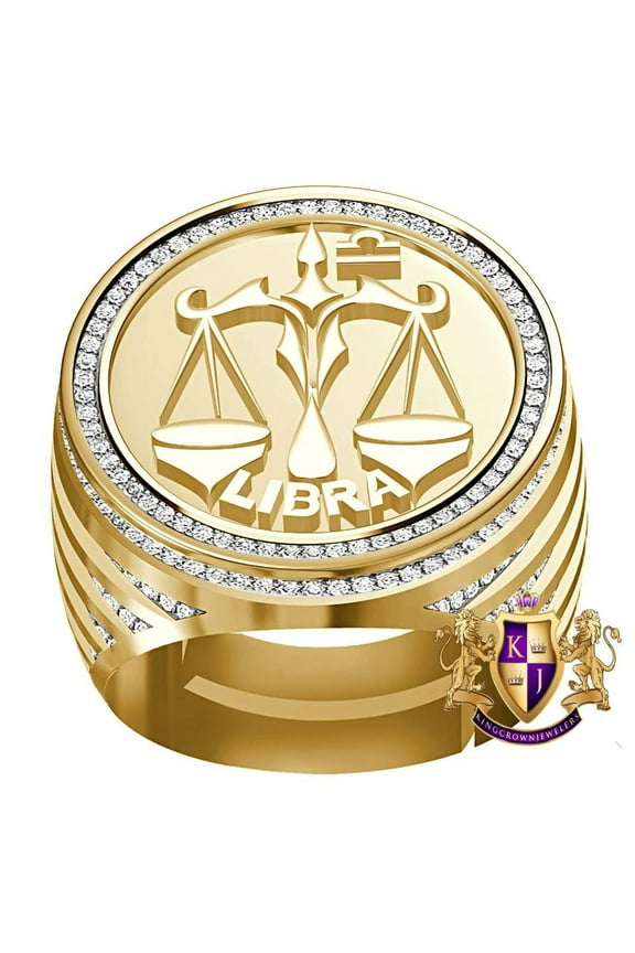 Real Genuine Diamond 1.00 Cwt. Zodiac Sign Libra Scales Band 10k Gold On Men's 24mm Ring