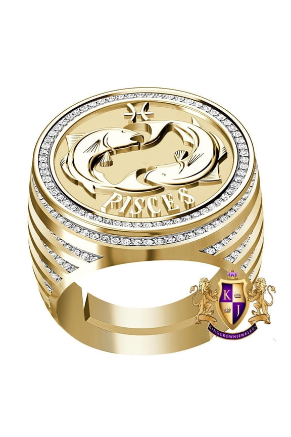 Real Genuine Diamond 1.00 Cwt. Zodiac Sign Pisces Astrology Band 10k Gold Over Men's Ring