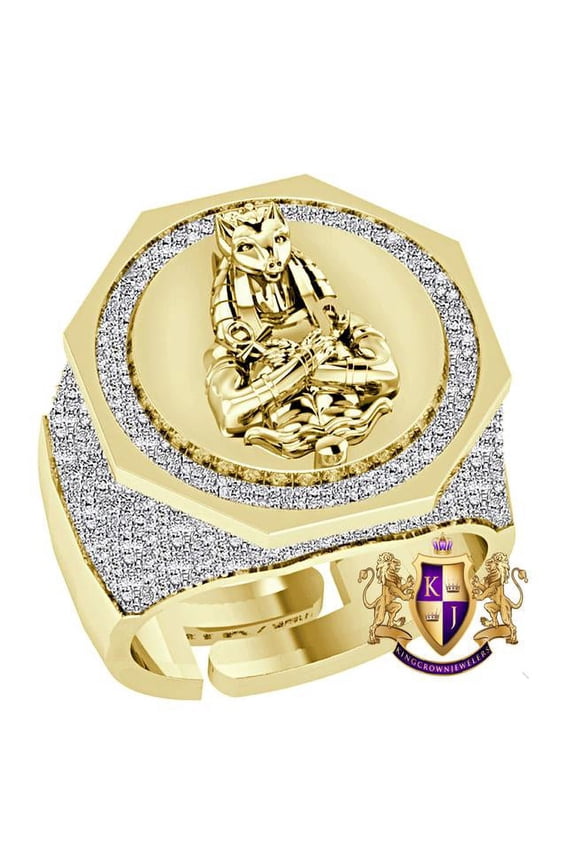 Real Genuine Diamond 1.25 Cwt. Egyptian God Anubis Ankh Cross Pharaoh Men's Band Ring
