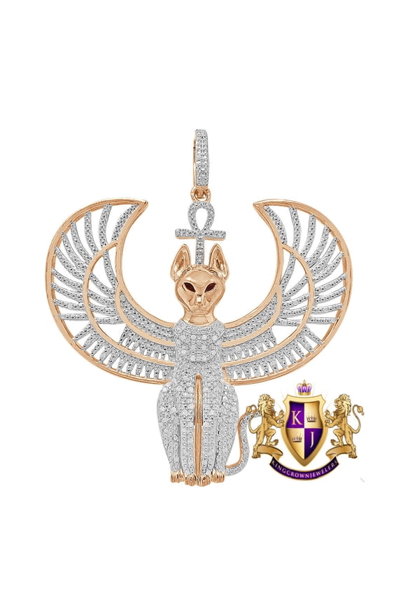 Real Genuine Diamond 10K Rose Gold Over Anubis Egyptian God Ankh Cross Pharaoh Custom Charm Pendent 2.50''