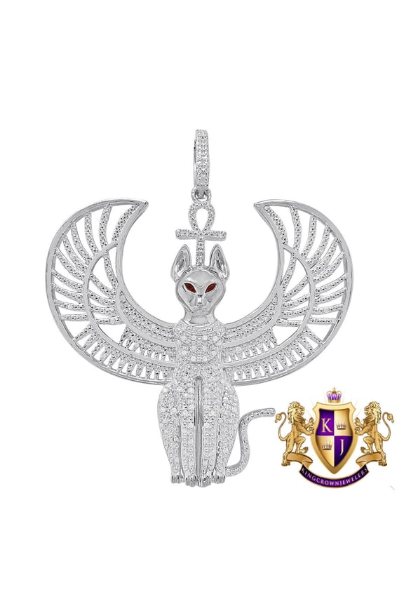 Real Genuine Diamond 10K White Gold Over Anubis Egyptian God Ankh Cross Pharaoh Custom Charm Pendent 2.50''