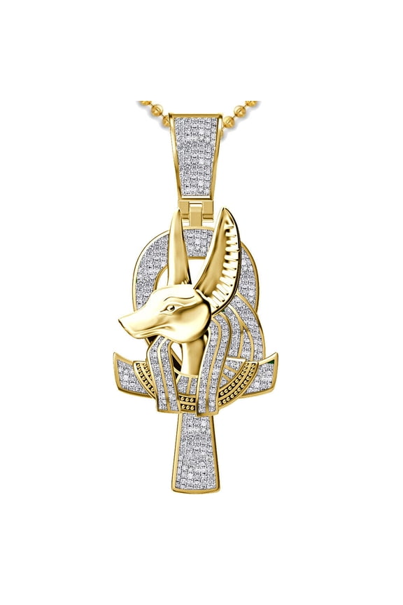 Real Genuine Diamond Egyptian Ankh Cross Anubis Death God Pharaoh Charm Pendant