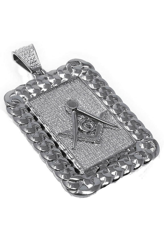 Real Genuine Diamond Freemason Masonic Pendant Miami Cuban 10K White Gold Finish G Compass Charm 2.5''