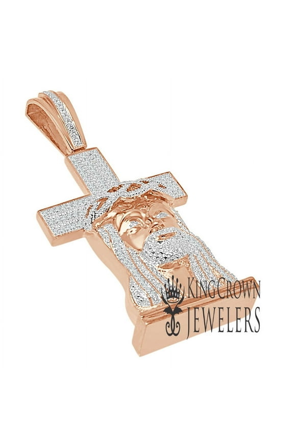 Real Genuine Diamond Jesus Face Cross Custom Mens Pendant Charm 10K Rose Gold Finish 2.5 Inch