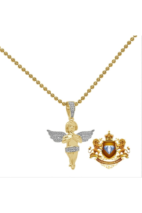 Real Genuine Diamond Praying Hands Angel Charm Pendent Chain Set Small 1.35''