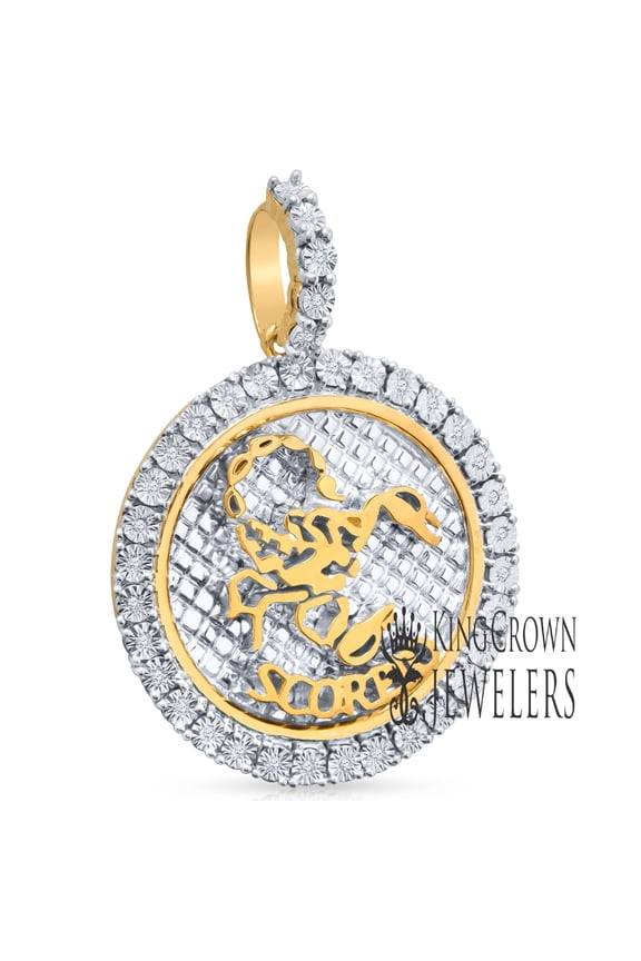 Real Genuine Diamonds Scorpio Zodiac Sign Charm Astrology Unisex Round Circle Pendant 10K Yellow Gold Finish