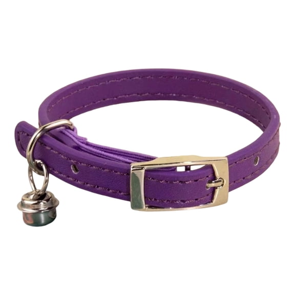 Real Genuine Leather Cat Collar with Bell & Safety Elastic Adjustable Kitten Collar with Buckle Soft Lightweight Pet Accessory(Purple,Size S)