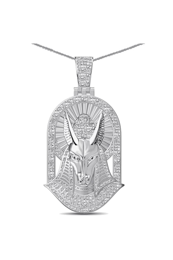 Real Genuine Moissanite Diamond 1.50 Cwt. 32+ Grams Egyptian Anubis God Of Death Ankh Cross Pharaoh Mummy Charm 10K White Gold Over Pendant +Chain