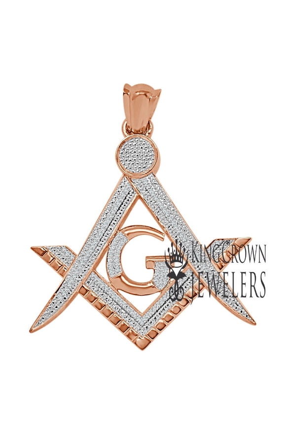 Real Genuine Natural Diamonds Freemason Masonic G Compass Charm Pendant 10K Rose Gold Finish 2"