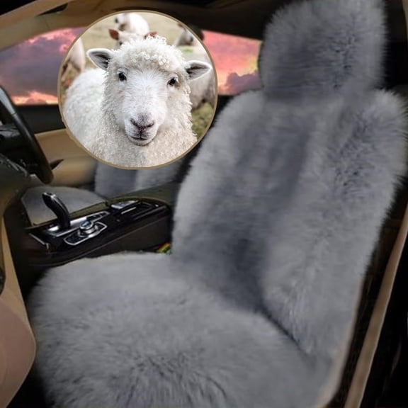 Real Genuine Sheepskin Seat Covers for Cars SUV Trucks Van RV Front Seats Sheepskin Car Seat Covers Sheepskin Automotive Seat Covers Fuzzy Fleece Fur Car Seat Covers Universal (1 Piece)(Grey)