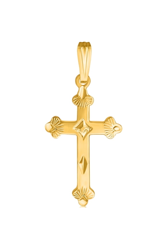 Real Genuine 14K Yellow Gold Filled Gothic Chrome Cross 1 Inch Religious Crucifix Vintage Style Necklace Pendant Charm for Men and Women