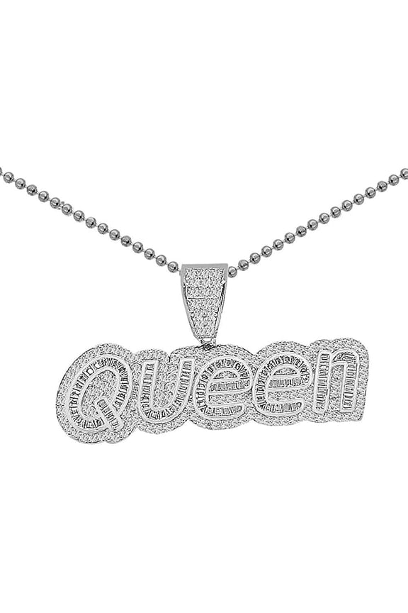 Real Genuine Sterling Silver 1.00 Cwt. Simulated Diamond 10K Gold Over Queen Princess Crown Quinceaera 15 Aos Pendant Charm Chain Set Small 1''
