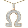 thumbnail image 1 of Real Genuine Sterling Silver 25+ Grams Omega Symbol Sign Greek Alphabet 4.00 Ct. Simulated Diamond 14K Rose Gold On 3D Pendant Charm + Free Chain, 1 of 5