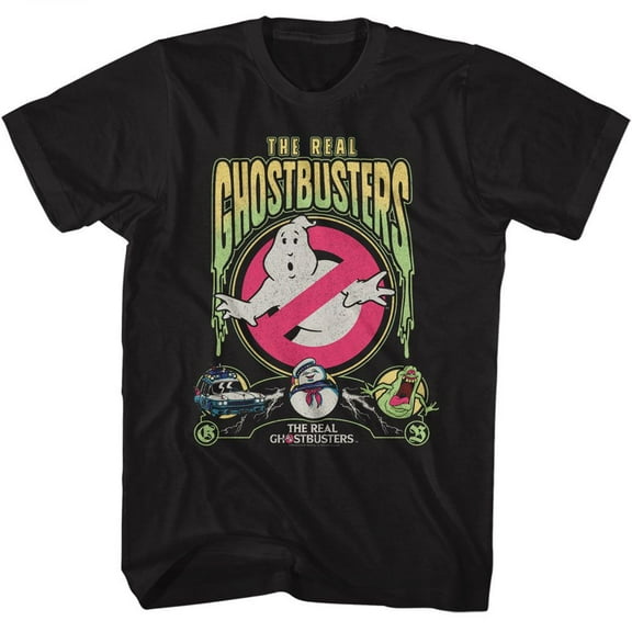 Real Ghostbusters Slime Text Black Adult T-Shirt