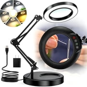 Magnifying Glass with Light,Upgrade Button 5 Color Modes Stepless Dimmable 2-in-1 LED Lighted Desk Lamp & Clamp, Hands Free Magnifier with Light and Stand for Craft Hobby Repair Close Work
