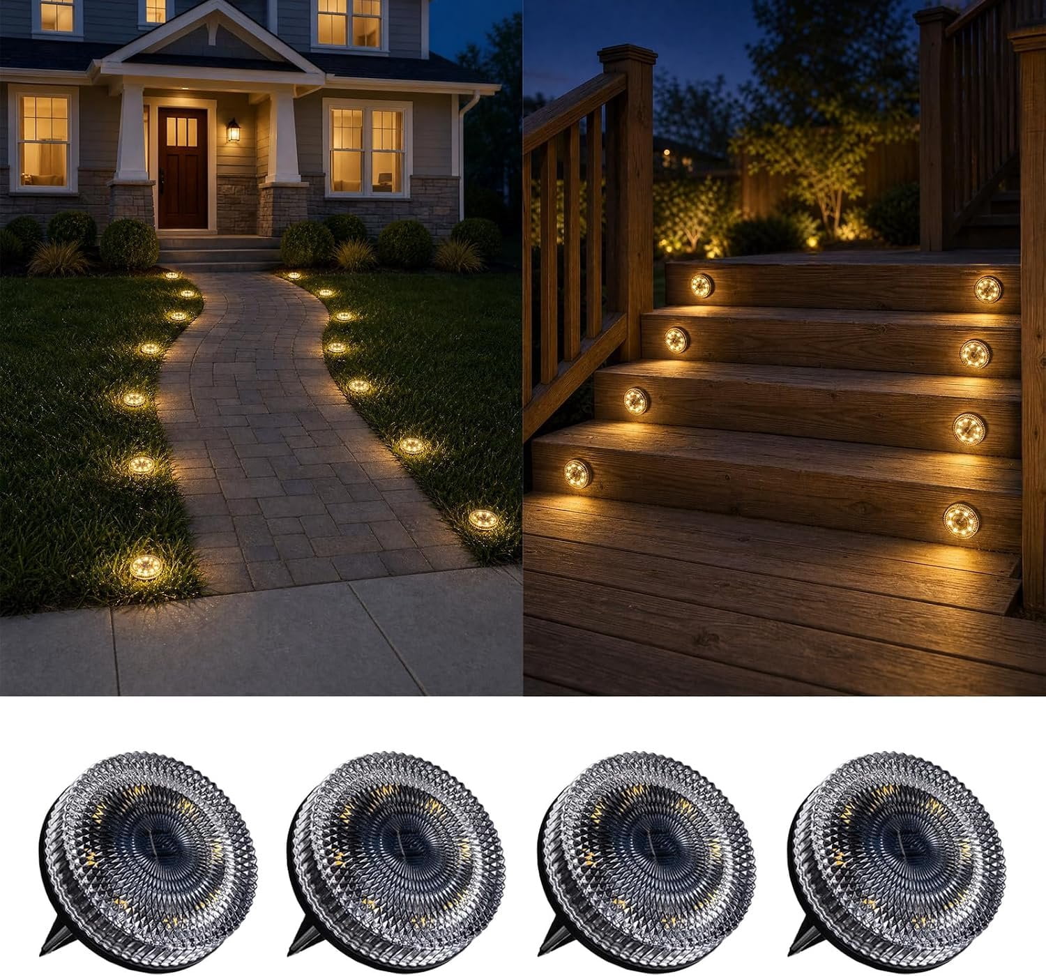 Real Glass Solar Ground Lights, Stake or Wall Mount 2-in-1, 4 Pack ...