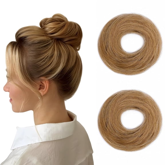 Real Hair Bun Hair Pieces 100% Human Hair Messy Bun Up Do Scrunchies With Elastic Rubber Band Elegant Chignons Donot Ponytail Scrunchy Topknot Hairpiece For Women 1PC 23g #02 Dark Brown