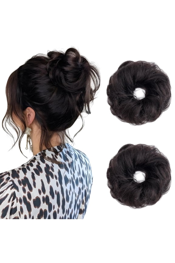 Real Hair Bun Hair Pieces 100% Human Hair Messy Bun Up Do Scrunchies With Elastic Rubber Band Elegant Chignons Donot Ponytail Scrunchy Topknot Hairpiece For Women 1PC 23g #02 Dark Brown