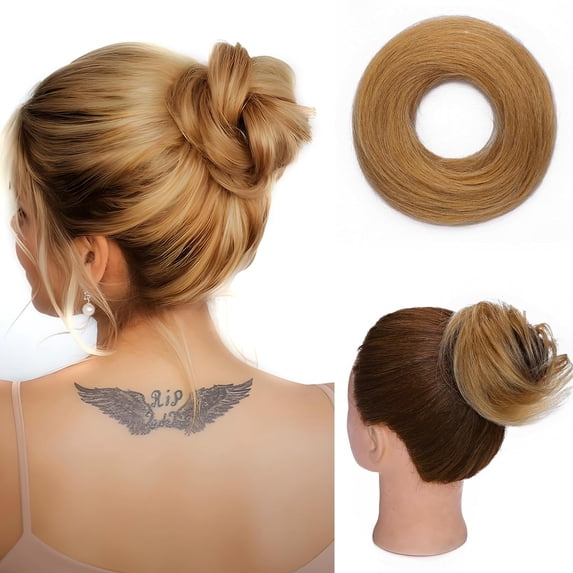 Real Hair Bun Hair Pieces 100% Human Hair Messy Bun Up Do Scrunchies With Elastic Rubber Band Elegant Chignons Donot Ponytail Scrunchy Topknot Hairpiece For Women 1PC 23g #02 Dark Brown
