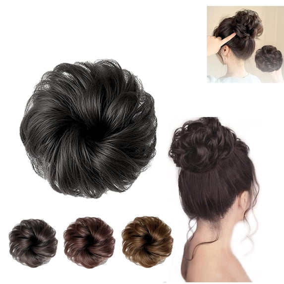 Real Hair Bun Wigs, Women Hair Bun Wigs, Hair Extensions, Thick Buns, Synthetic Bun, Wavy Elastics for Women with Thin Hair, (Natural color)