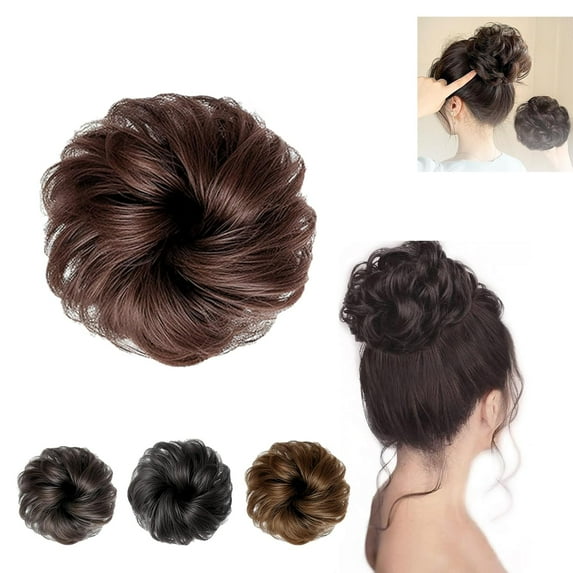 Real Hair Bun Wigs, Women Hair Bun Wigs, Hair Extensions, Thick Buns, Synthetic Bun, Wavy Elastics for Women with Thin Hair, (dark brown)