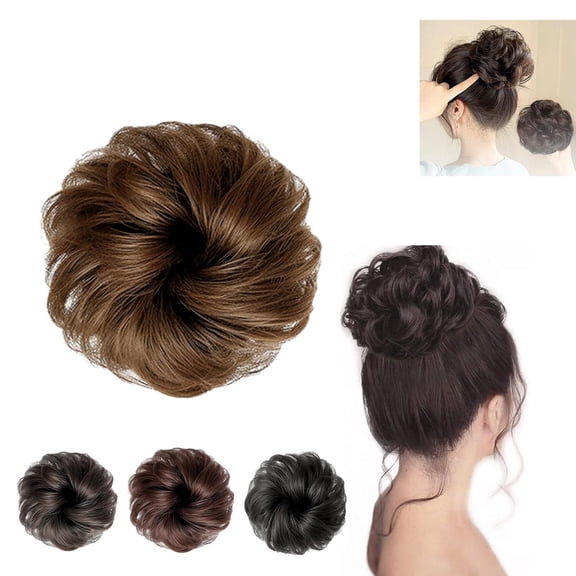 Real Hair Bun Wigs, Women Hair Bun Wigs, Hair Extensions, Thick Buns, Synthetic Bun, Wavy Elastics for Women with Thin Hair, (light brown)