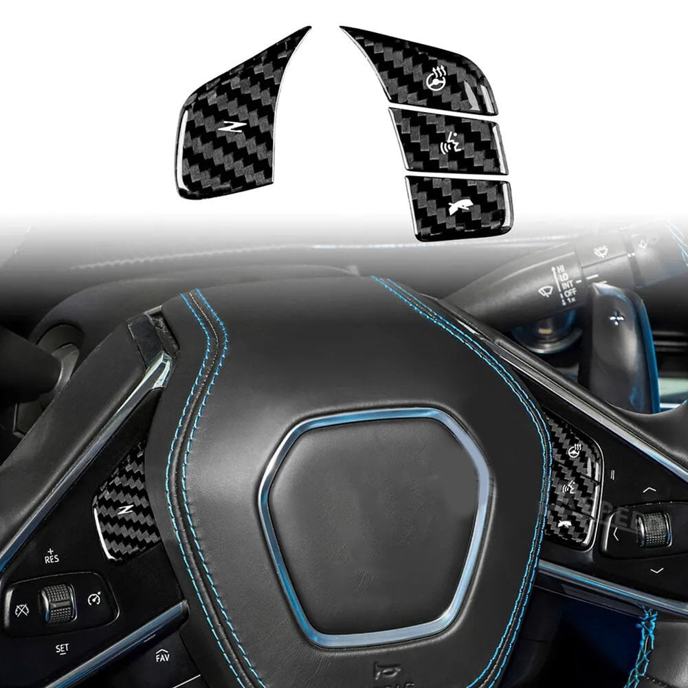 REAL HARD Carbon Fiber Steering Wheel Button Panel Cover For Corvette ...