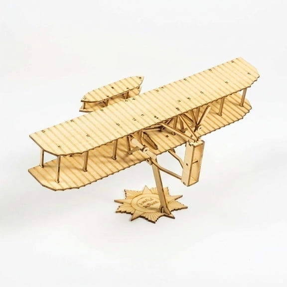 Real Hawk VC09 Mini Wright Flyer I 1:62 - Laser-Cut Wooden Airplane Model Kit with Display Stand